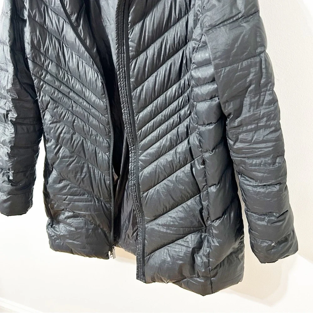 Lands’ End Longer Length Front Zip Down Puffer Coat Parka NO Hood Pockets Black